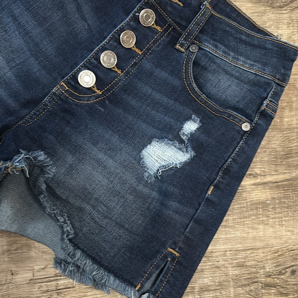Super high waisted, indigo rain five button denim short ripped size 1 or 24 - Picture 2 of 8